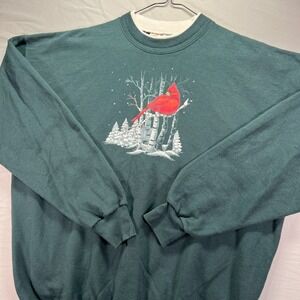 Morning Sun Grandma Sweatshirt Womens XL Green Long Sleeve Cardinal Christmas